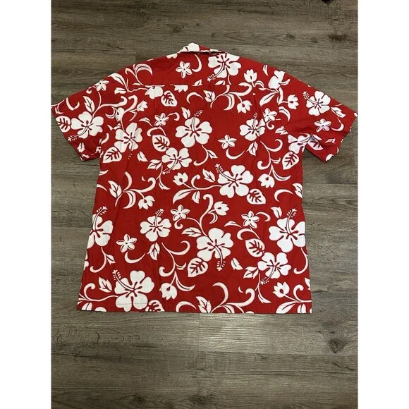 RJC Shirt Mens Large Red Floral Hawaiian Short Sleeve Button Up Made Hawaii USA - Picture 6 of 7